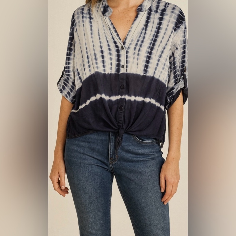 Cloth & Stone Anthropologie Tie-Front Tie-Dye Button-Down Top Boho Small